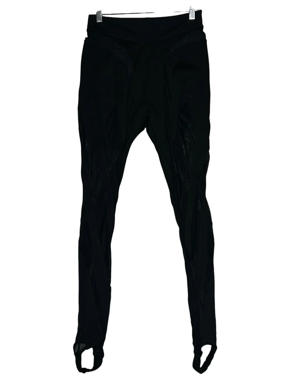 MANIÈRE DE VOIR Black Semi Sheer Mesh Panel Stirrup Leggings High Waist Size 8